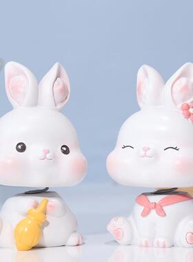糯米兔桌面摆件汽车控饰办公室摇头解压手工玩具生肖兔子小摆饰