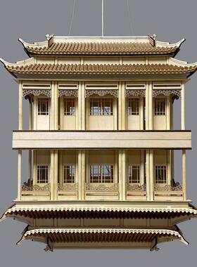 新中式实木古建筑八角亭装饰摆设品书房客厅玄关酒店庭院倒影挂件