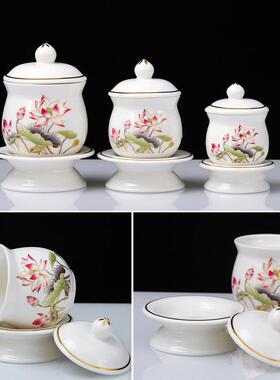 陶瓷彩绘莲花供具套装家用佛堂供奉香炉果盘供水杯插花瓶贡具摆件