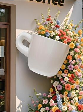 大型咖啡杯雕塑门头挂壁玻璃钢模型店铺打卡墙装饰网红杯子摆件