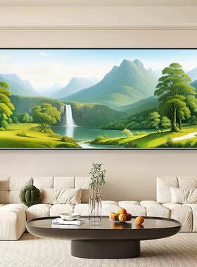流水图风景画挂画生财现代青山绿水简约山水靠山客厅壁画装饰画