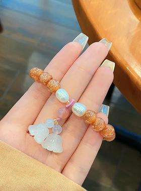 桔子甜美清新金箔香灰琉璃手链