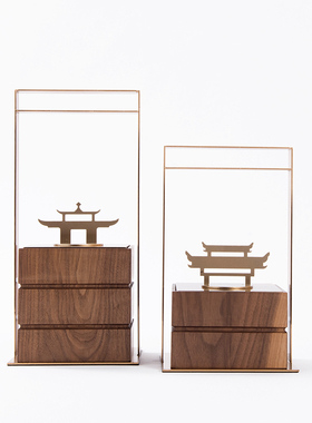 提盒新现代胡桃木书房玄关酒店客厅中式办公室装饰品样板间摆件软