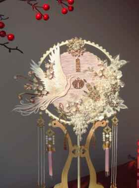 新娘结婚礼秀禾服婚扇中式古典出嫁扇子手工diy粉色团扇新婚礼物
