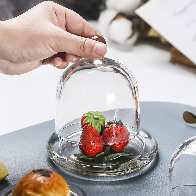 7L8K带盖柠檬盅家用玻璃罩水果试吃盘子甜品蛋糕托盘商用展示盘品 - 图1