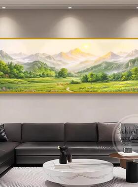 挂画森林客山厅大气水背景墙无沙发靠旭日画东升图风景画装饰有山