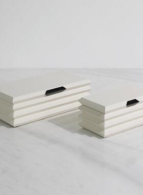 现代轻奢简约白色木质首饰盒样板间卧室衣帽间梳妆台软装饰品摆件