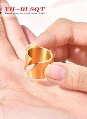 手饰嘻哈简约食指关节不锈钢斜面开口戒指金色女小众个性