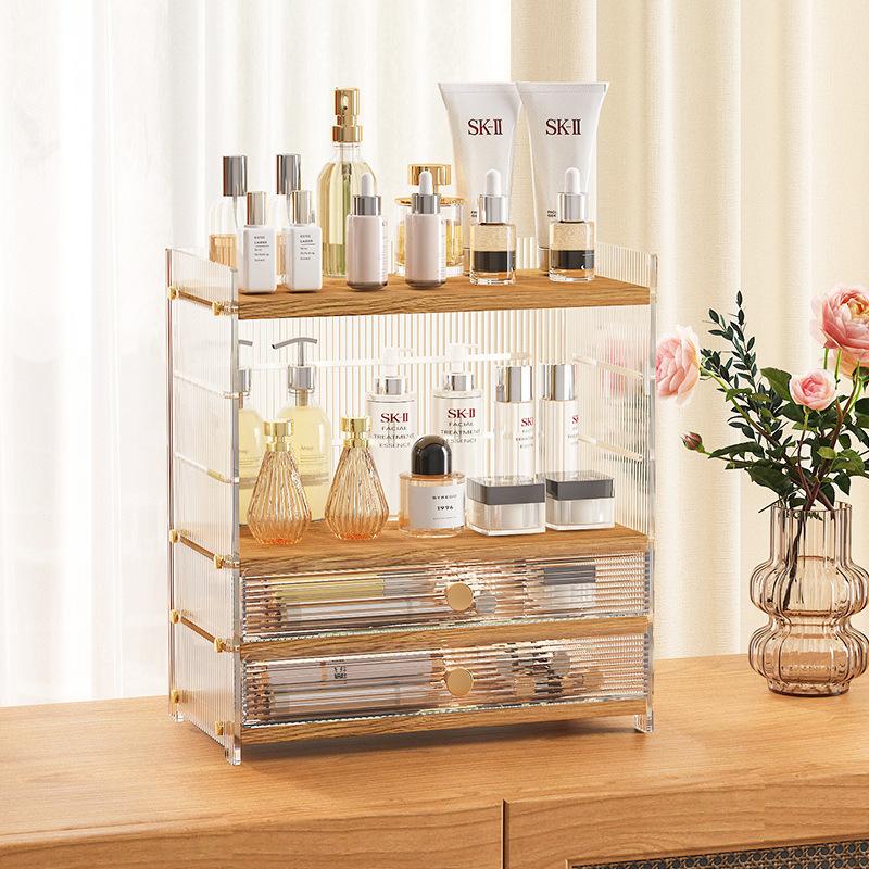 轻奢亚克力口红化妆品一体收纳盒桌面香水梳妆台护肤品置物架分格 - 图3