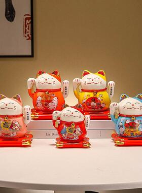 太阳能招财猫手摆件摇创意礼品车载中摇手控135台办公家居前收银