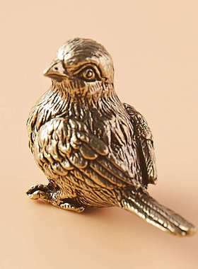 复古实心黄铜古玩小麻雀手把件喜鹊小比翼鸟茶道茶宠桌面装饰摆件