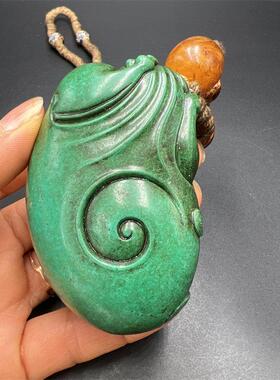 古玩杂项覆古包浆彷绿松石貔貅手把件多财多宝子母兽老物件工艺品