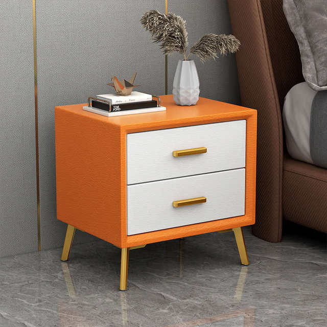 Bedside table light luxury simple modern small ins style bedroom storage cabinet bedside storage rack leather storage cabinet