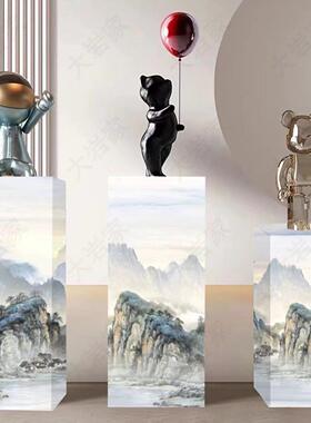 欧式奢石彩色山水画岩板花架家居客厅玄关摆饰底座酒店会所展示台