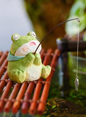 创意猫咪钓鱼摆件庭院生态古法鱼缸造景边缘生态鱼池造景草缸装饰