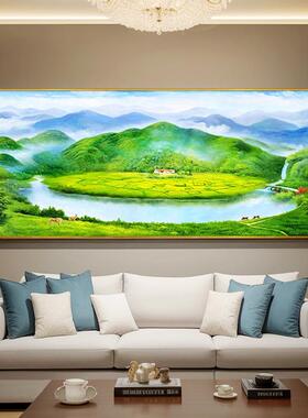 装饰画油画办公室山水风水客厅沙发背景墙壁画流水挂画聚财生财