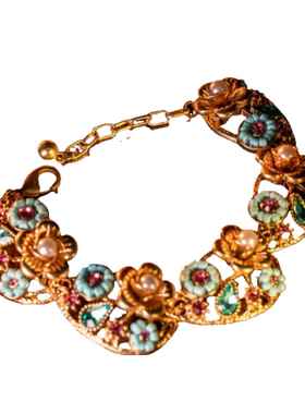 繁花似锦 欧美外贸 设计师手工满镶雕花复古滴釉法式优雅手链女款