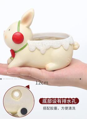 诞卡工通动物多R7B3T0肉树脂圣花盆园桌面艺盆栽花器创意手小花盆