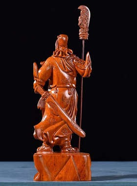 木雕立刀关公霸气关二爷人物摆件家居客厅玄关装饰工艺品招财礼品