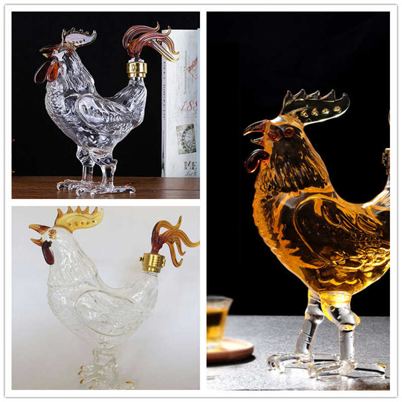 Glass bubble wine bottle, sealed liquor bottle, household glass zodiac chicken liquor bottle, empty bottle, glass bubble wine bottle