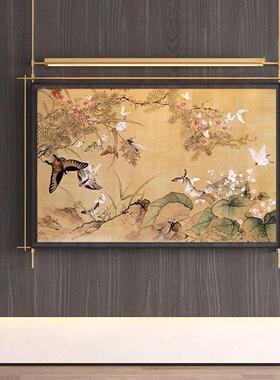 新中式高级复古装饰灯壁挂金属杆装饰画售楼处立体玄关肌理装饰画