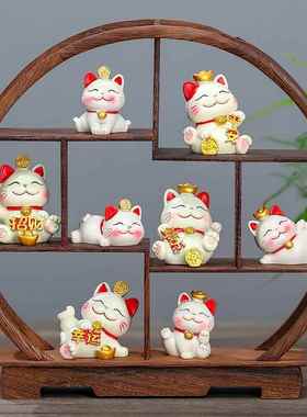 新中式风格博古架招财猫装饰品家居客厅玄关桌面柜子禅意实木摆件