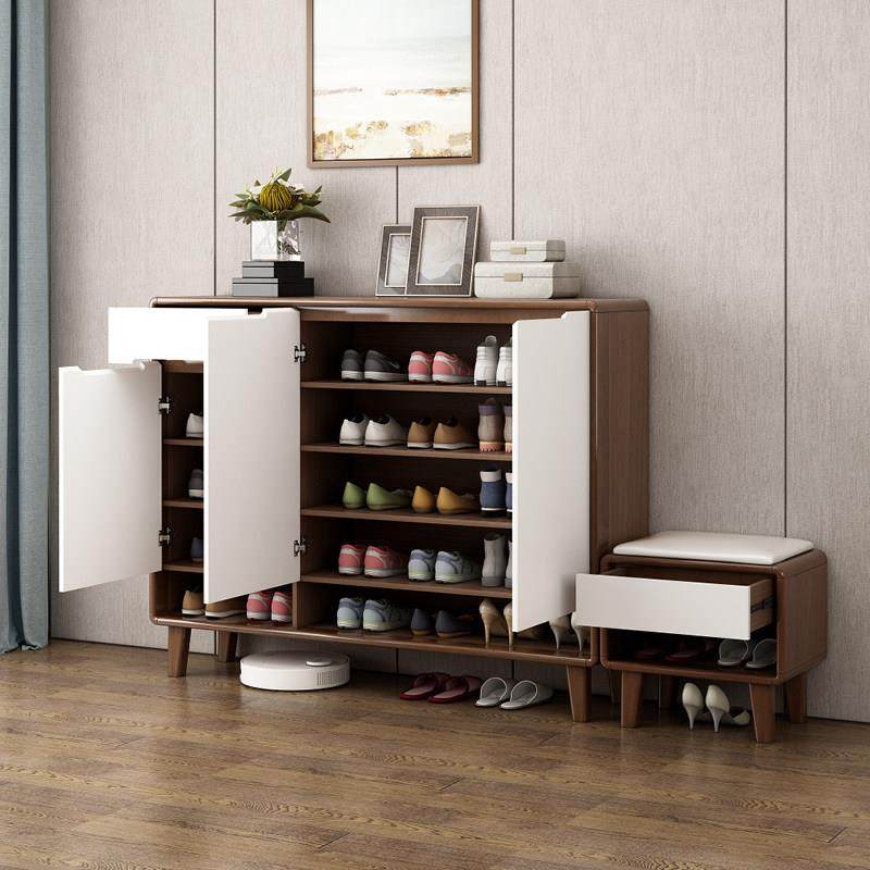 新中式入户实木鞋柜带换鞋凳玄关隔断收纳储物阳台柜家用门口鞋橱,淘宝优惠券,粉丝福利购,淘宝优惠卷
