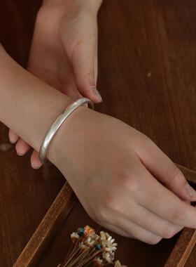 正品999纯银手工手原创送光板细镯可刻字定制图案女蜜友闺礼物