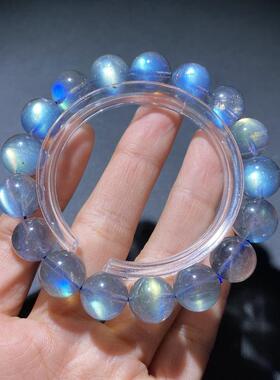 天然月光拉长石手链大颗粒男女款单圈水晶圆珠手串珠串规格12.2mm