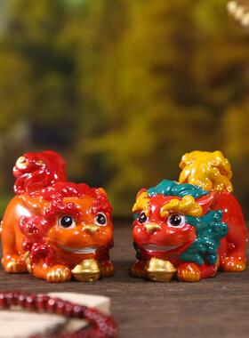 祥瑞神兽盲盒新年招财麒麟蟾蜍国潮醒狮彩色桌面摆件树脂工艺品