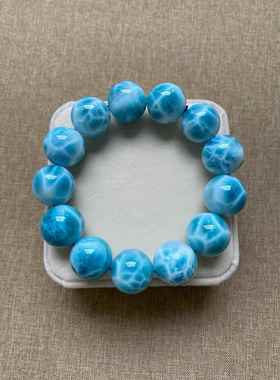 天然海纹石手链龟背纹大颗粒男女款单圈拉利玛圆珠手串规格18.4mm