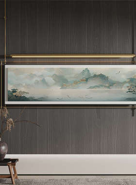 包间画艺术品墙挂画壁灯横幅立体壁画画灯光吊杆酒店发光金属山水