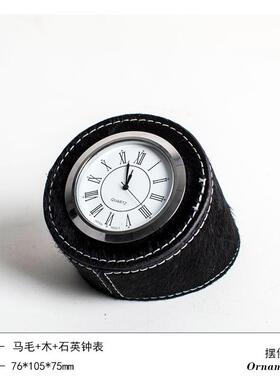 现代轻奢金属艺术马毛台面钟表摆件样板间售楼处客厅软装饰品