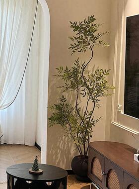 南天竹彷真绿色植物高端轻奢客厅摆件大型阳台落地中古风彷生假植
