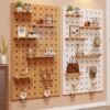 Solid wood hole board entrance door porch storage rack creative display rack wooden desktop wall desk storage layer