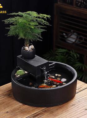 Cambrass创意流水生财招财办公室桌面装饰品茶几喷泉摆件开 业礼