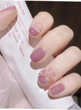 24Pcs French With Drill Short Fake Nails Press On Nail Tips
