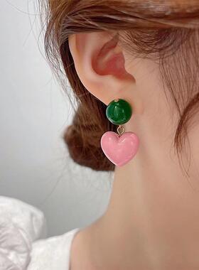 韩国东大门吊坠锁骨链爱心串珠珍珠项链粉色心形绿色珠珠女