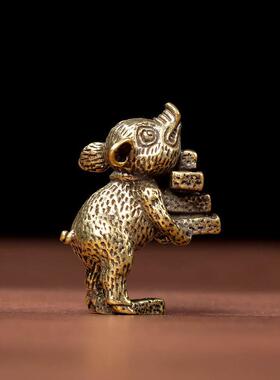 创意复古国潮黄铜十二生肖金砖猪摆件工艺品摆摊仿古铜器