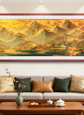 财满金山浮雕描金新中式风景装饰画客厅沙发背景墙挂画餐厅山水画