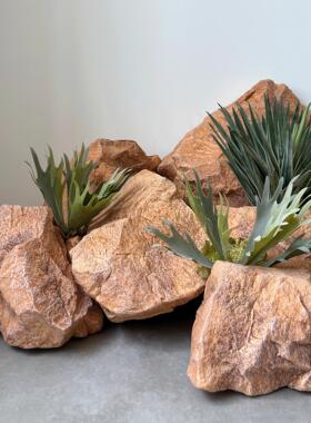 彷真黄色石头沙生石绿植造景不规则假山悬挂橱窗园林景观石摆件