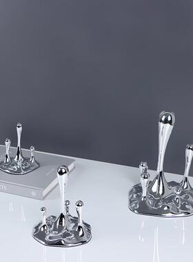 简约现代轻奢创意水滴摆件电镀树脂工艺品玄关博古架电视柜装饰品