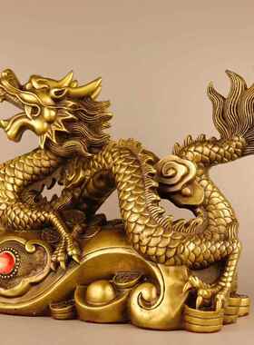 直销新款铜龙摆件黄铜汉龙家居客厅吉祥如意龙门店前台元宝金钱龙