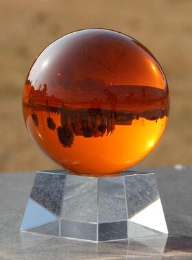琥珀色水晶球风水球隔断屏风摆放客厅书房办公电脑桌玄关家居摆饰