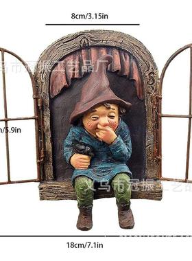 跨境花园女款侏儒翻窗矮人庭院挂饰 3D摆件动态摆件白胡子小矮人