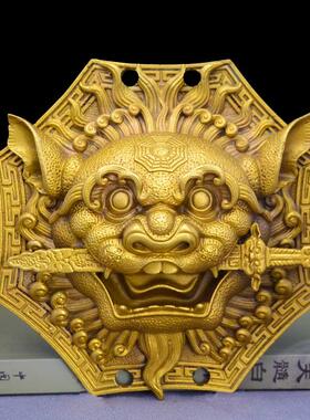 狮咬剑 全铜狮子头八卦镜虎头牌兽头挂件睚眦门神摆件狮子咬剑