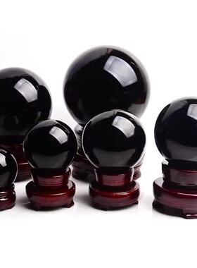 天然黑曜石球装饰客厅入口办公室装饰黑色水晶球原石抛光乔迁礼物