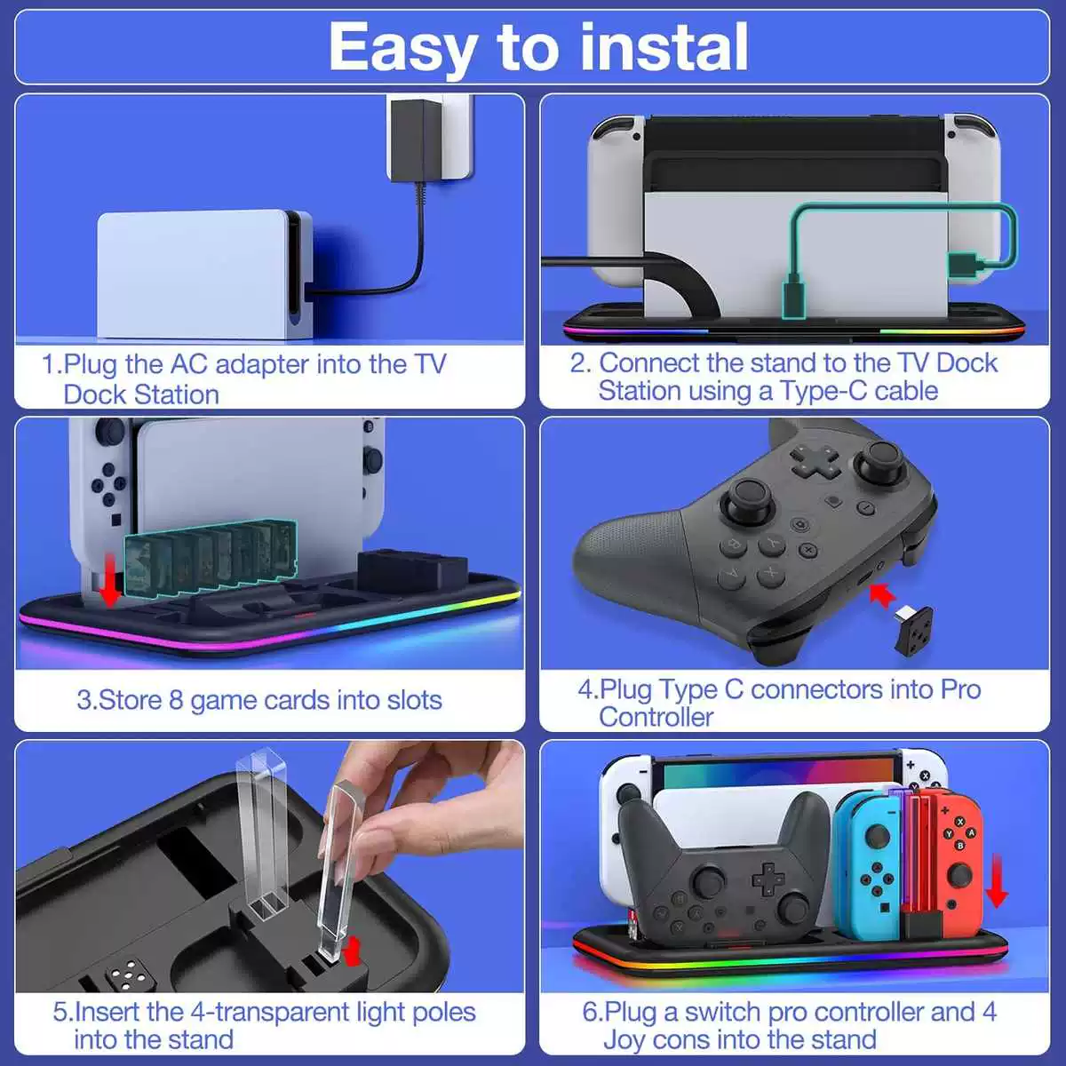 Светящийся хост-охлаждающая база многофункциональная ручка Joy-Con зарядная база для гейминга RGB настольная база