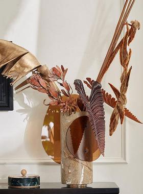 中古风几何构成雨林棕花器酒店民宿书房客厅高级感小众装饰品摆件