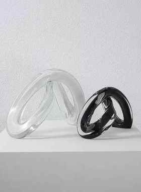 现代轻奢黑玻璃麻花交叉扭转摆件样板间别墅家居客厅桌面创意饰品